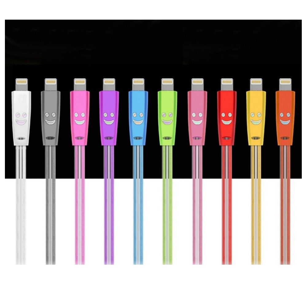 Shot - Cable Smiley Lightning pour IPAD Mini 4 LED Lumiere APPLE Chargeur USB Connecteur (NOIR) - Chargeur secteur téléphone
