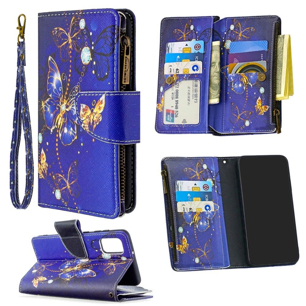 Generic - Etui en PU poche zippée à motif imprimé avec 9 porte-cartes papillon bleu pour votre Samsung Galaxy A41 (Global Version) - Coque, étui smartphone