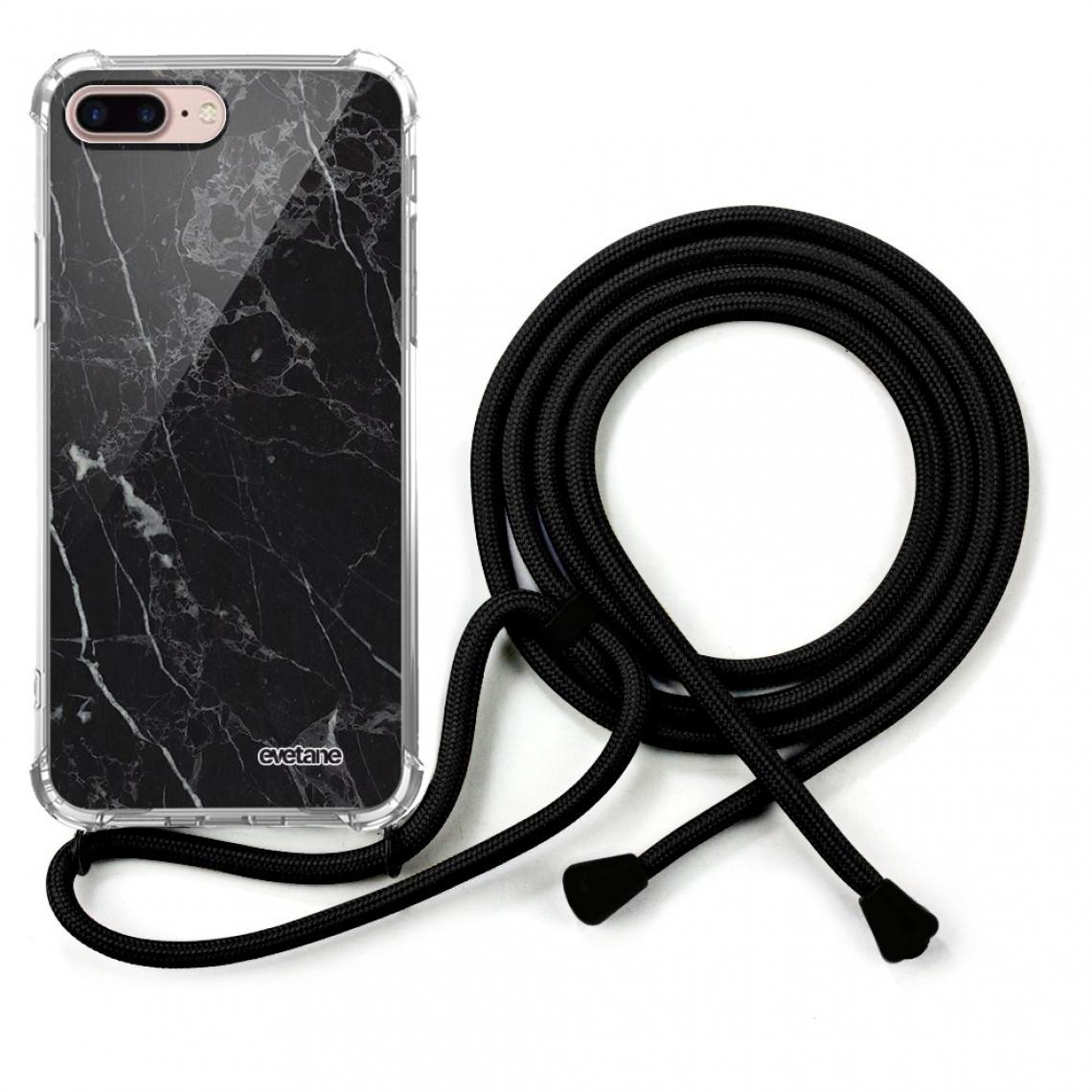 Evetane - Coque iPhone 7 Plus /8 Plus coque avec cordon transparente Marbre noir - Coque, étui smartphone