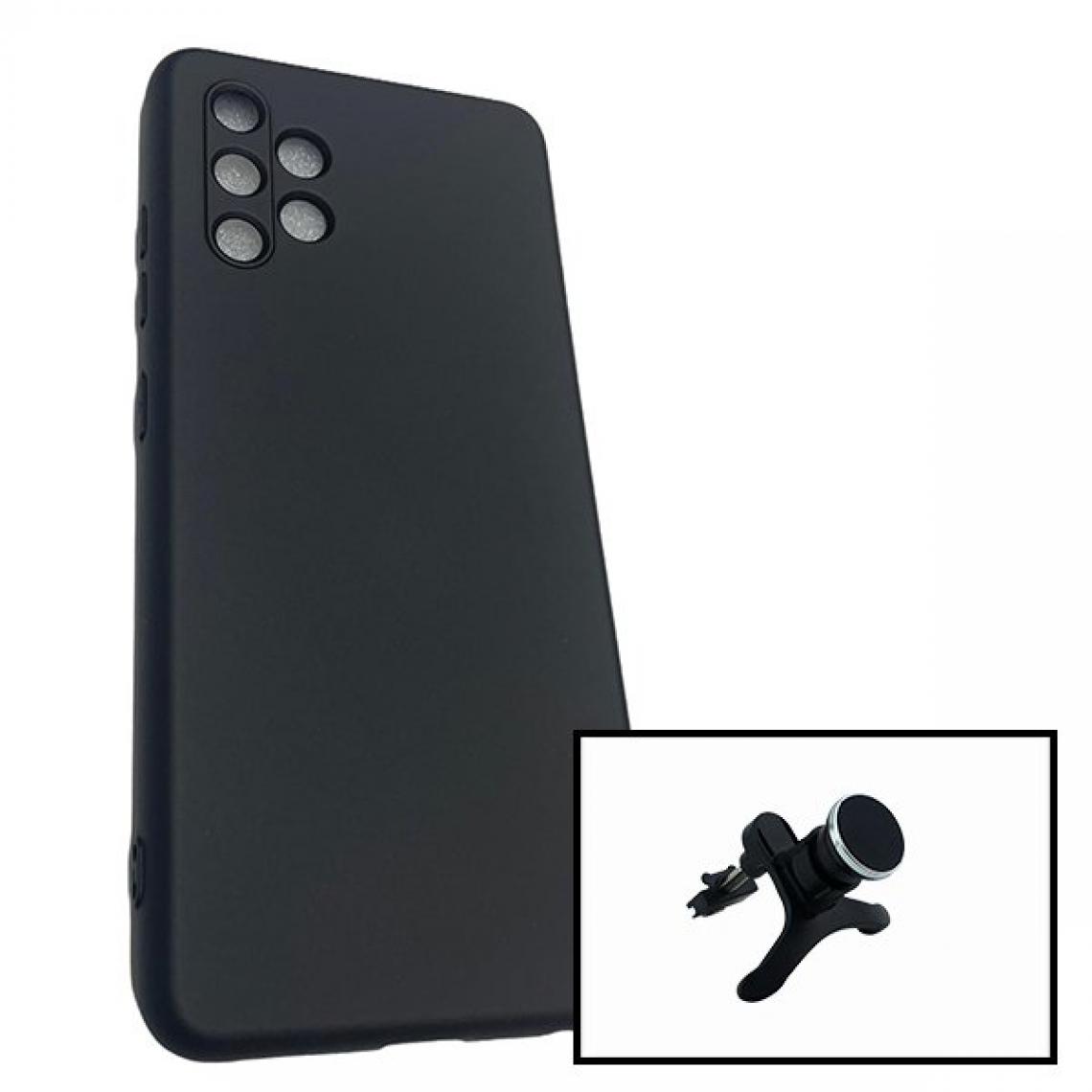 Phonecare - Kit Support Magnétique Renforcé Pour Voiture + Coque Silicone Liquide - Samsung Galaxy A32 5G - Noir - Coque, étui smartphone