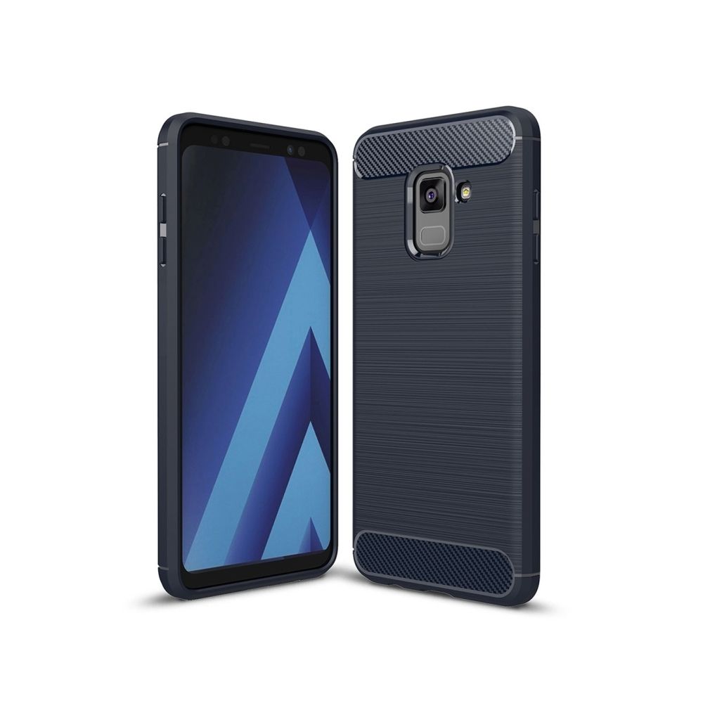 Wewoo - Coque bleu marine pour Samsung Galaxy A8 2018 étui de protection en TPU résistant aux chocs en fibre de carbone brossé - Coque, étui smartphone