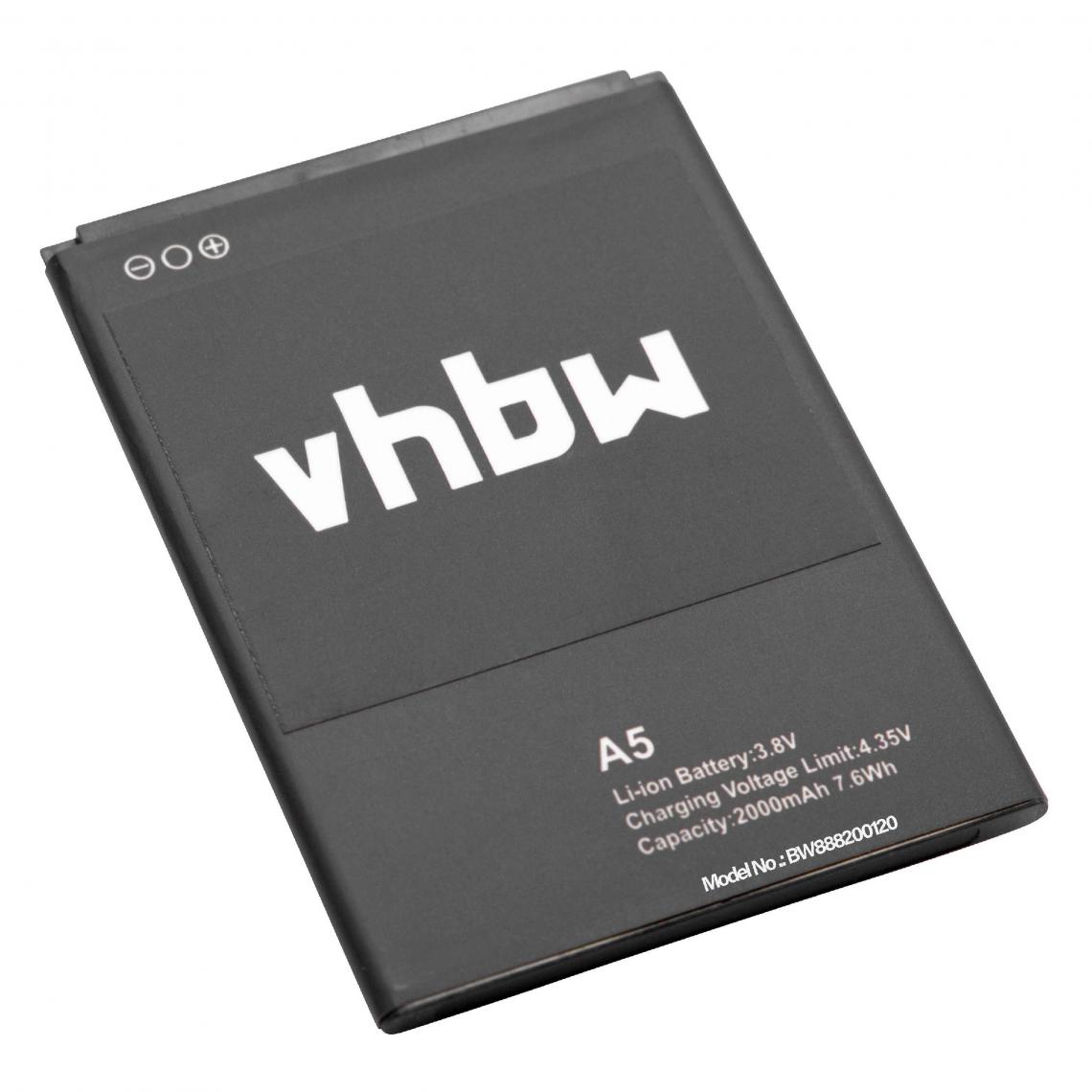 Vhbw - vhbw Li-Ion batterie 2000mAh (3.8V) pour téléphone portable mobil smartphone Blackview A5 - Batterie téléphone