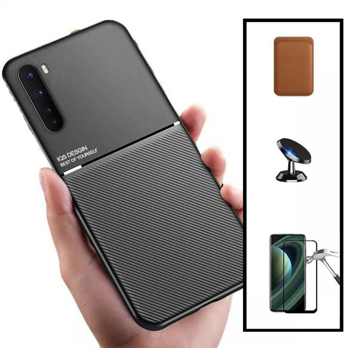 Phonecare - Kit Coque Magnetic Lux + Magentic Wallet Marron + 5D Full Cover + Support de Voiture Magnétique - Realme 6 Pro - Coque, étui smartphone