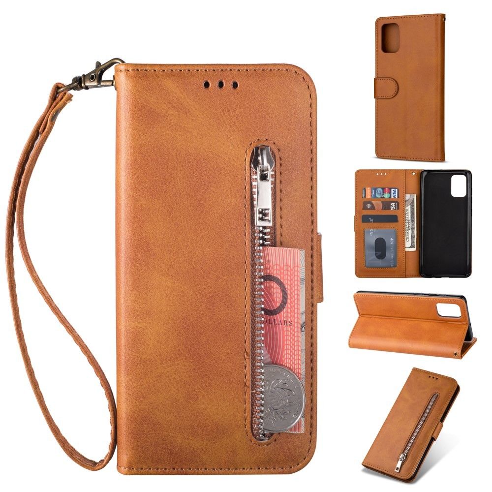 Generic - Etui en PU poche zippée marron pour votre Samsung Galaxy A41 (Global Version) - Coque, étui smartphone