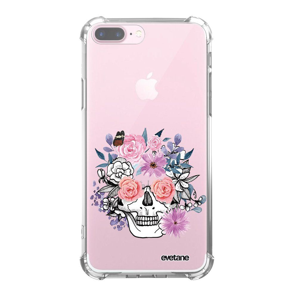 Evetane - Coque iPhone 7 Plus / 8 Plus anti-choc souple avec angles renforcés transparente Crâne floral Evetane - Coque, étui smartphone