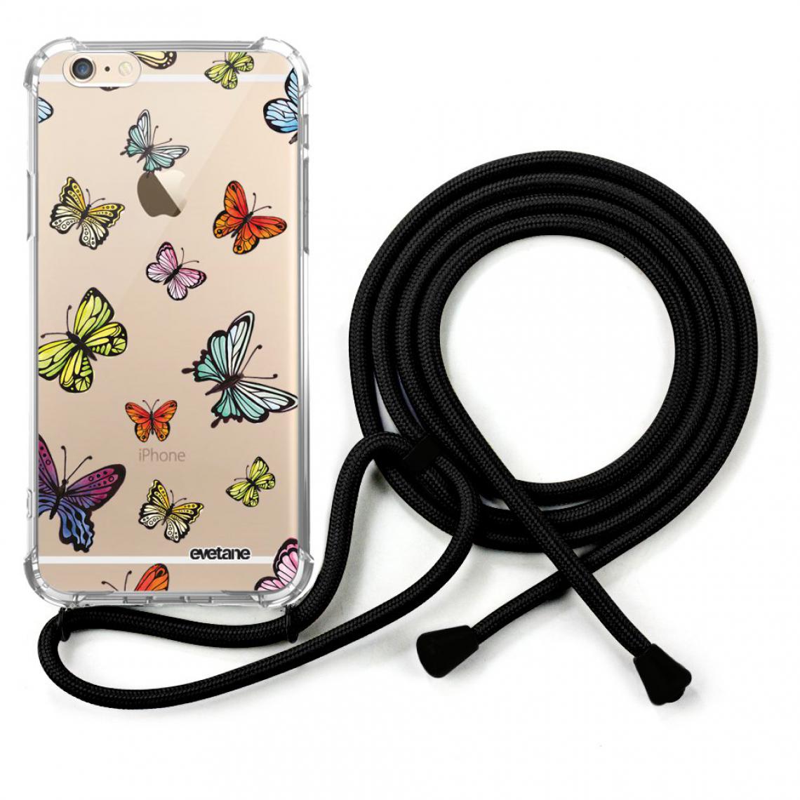 Evetane - Coque iPhone 6/6S coque avec cordon transparente Papillons Multicolors - Coque, étui smartphone