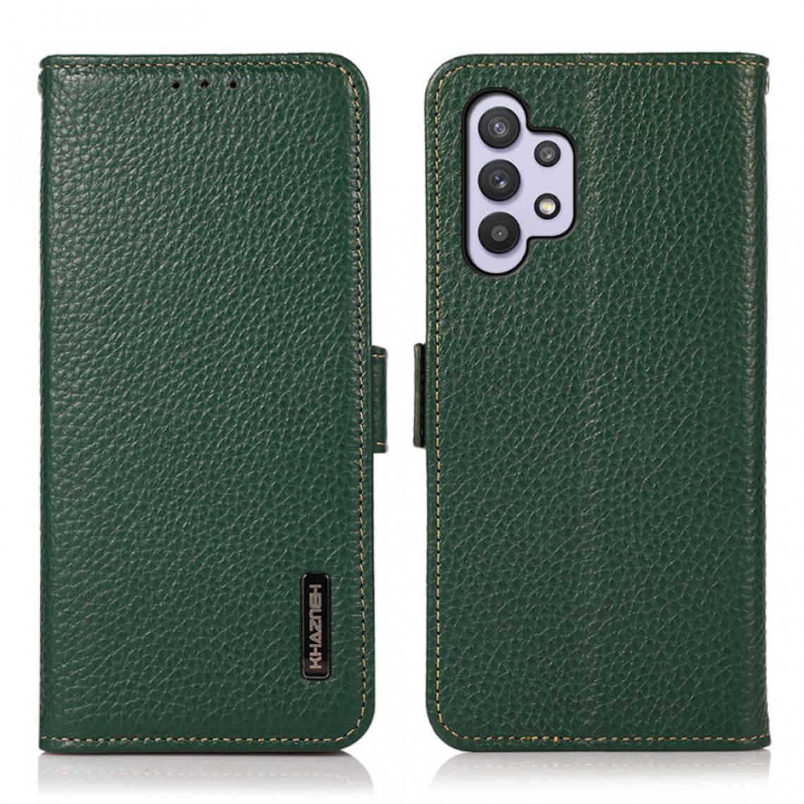 Other - Etui en cuir véritable Blocage RFID de la peau de litchi avec support vert pour votre Samsung Galaxy A32 5G - Coque, étui smartphone