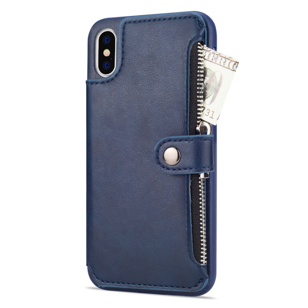 marque generique - Etui en cuir à glissière pour Apple iPhone XS - Bleu - Coque, étui smartphone