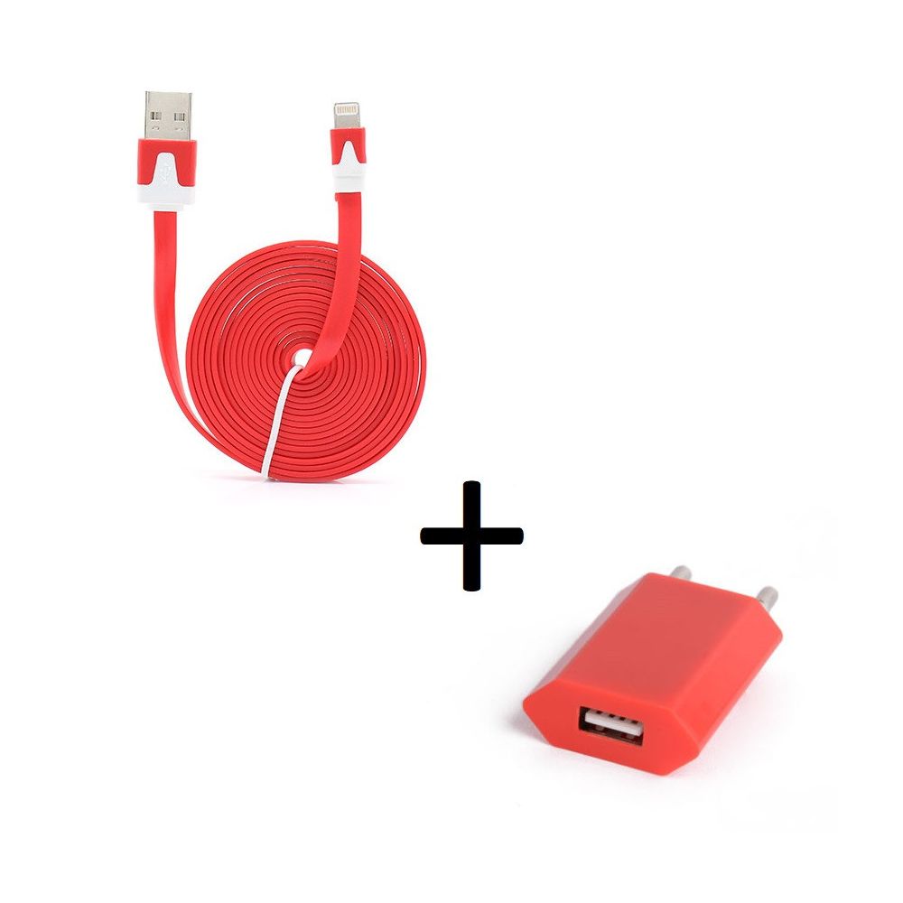 Shot - Pack Chargeur pour IPHONE 8 Lightning (Cable Noodle 3m + Prise Secteur Couleur USB) APPLE IOS - Chargeur secteur téléphone