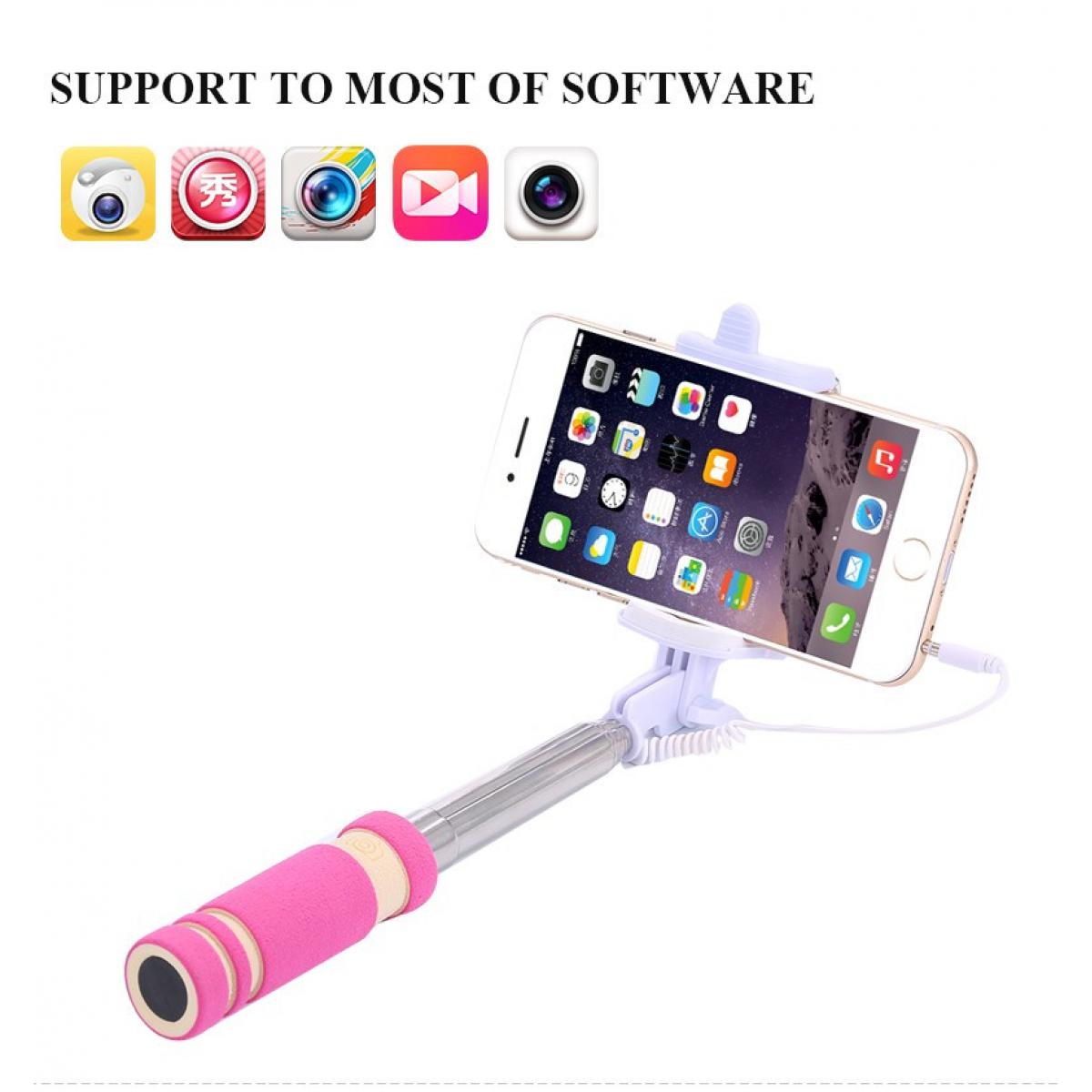 Shot - Mini Perche Selfie pour IPHONE 11 Pro Smartphone avec Cable Jack Selfie Stick IOS Reglable Bouton Photo (ROSE) - Autres accessoires smartphone