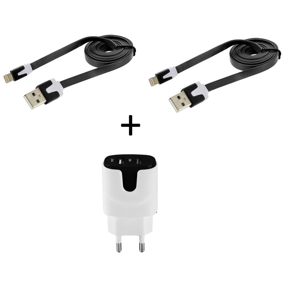 Shot - Pack pour IPHONE Xr Lightning (2 Cables Chargeur Noodle + Double Prise Couleur Secteur) APPLE IOS - Chargeur secteur téléphone
