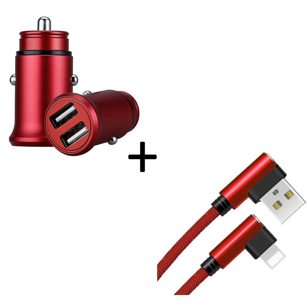 Shot - Pack pour IPAD Mini 2 Lightning (Cable 90 Fast Charge + Mini Double Prise Allume Cigare) - Chargeur secteur téléphone