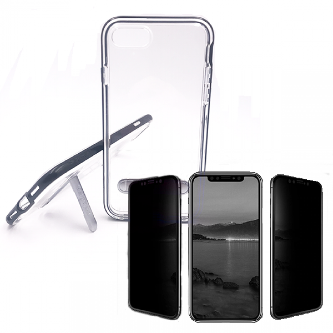 Phonecare - Kit Coque Spigen Crystal Hybrid + Verre Trempé 5D Anti-Spy / Intimité / Intimité - Iphone 7 / 8 - Noir - Coque, étui smartphone