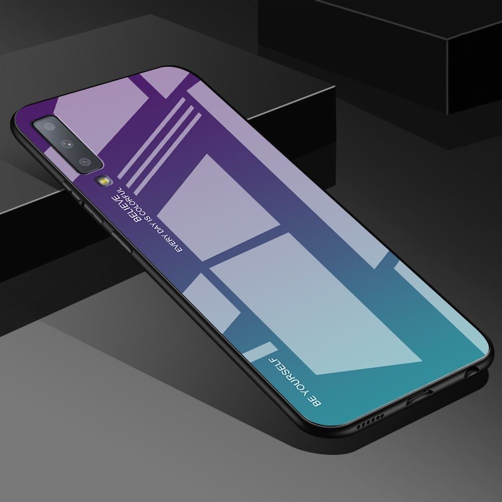 marque generique - Coque en TPU verre de couleur dégradé hybride violet/bleu pour votre Samsung Galaxy A7 (2018) - Coque, étui smartphone