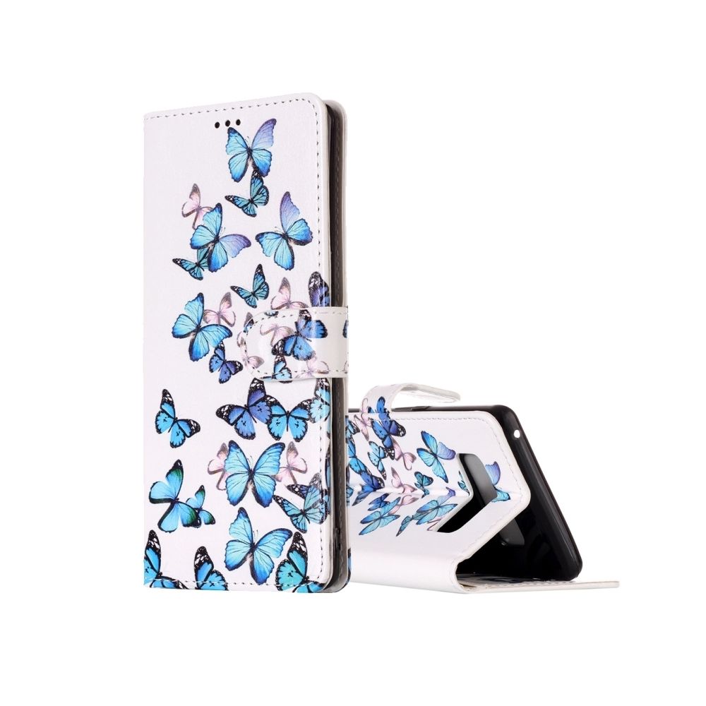 Wewoo - Coque bleu pour Samsung Galaxy Note 8 petits papillons étui en cuir à rabat horizontal avec titulaire et fentes cartes porte-monnaie - Coque, étui smartphone