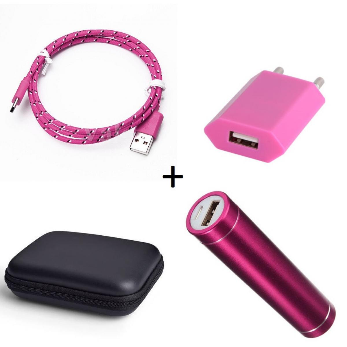 Shot - Pack pour Enceinte Bose Portable Home Speaker (Cable Chargeur Type C Tresse 3m + Pochette + Batterie + Prise Secteur) Android (ROSE) - Chargeur secteur téléphone