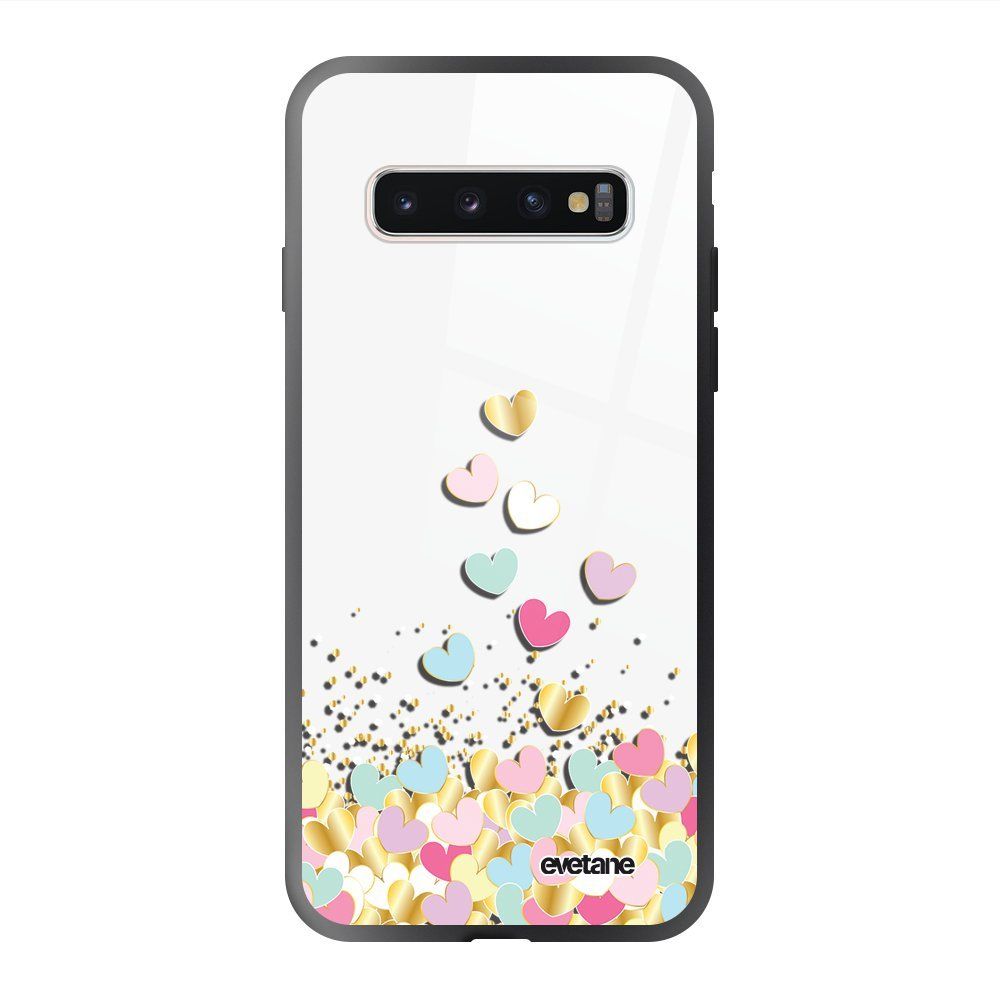 Evetane - Coque en verre trempé Samsung Galaxy S10 Plus Coeurs Pastels Ecriture Tendance et Design Evetane. - Coque, étui smartphone