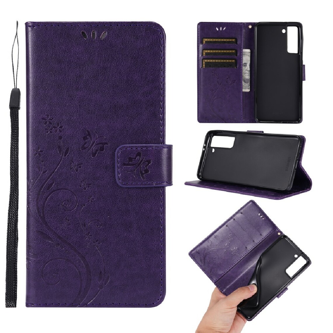 Other - Etui en PU impression de fleurs de papillon avec support violet foncé pour votre Samsung Galaxy S21/S30 - Coque, étui smartphone
