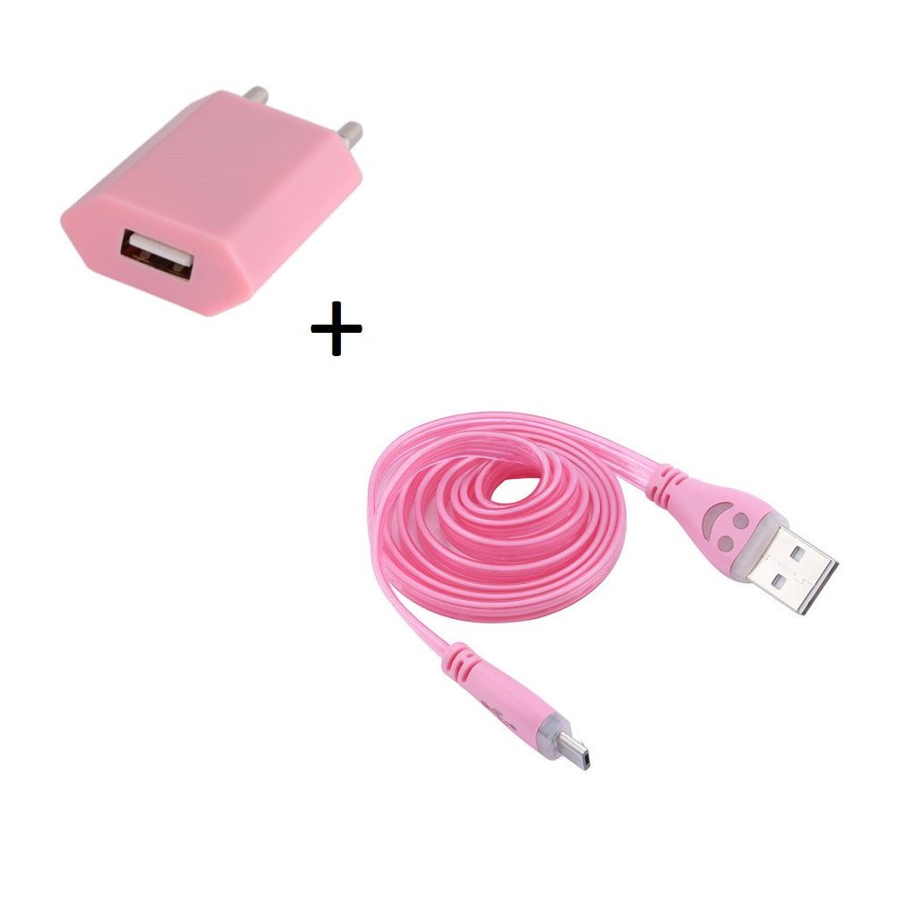 marque generique - Pack Chargeur pour HUAWEI Ascend P8 Smartphone Micro USB (Cable Smiley LED + Prise Secteur USB) Android Connecteur (ROSE PALE) - Chargeur secteur téléphone