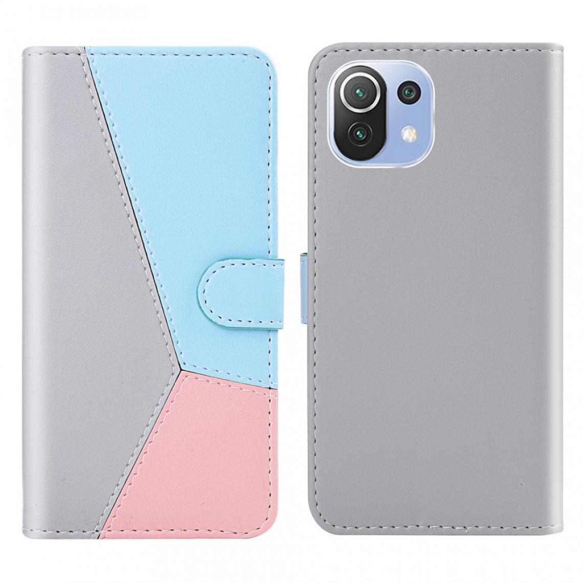 Other - Etui en PU Épissage tricolore avec support gris/bleu/rose pour votre Xiaomi Mi 11 Lite 4G/5G - Coque, étui smartphone