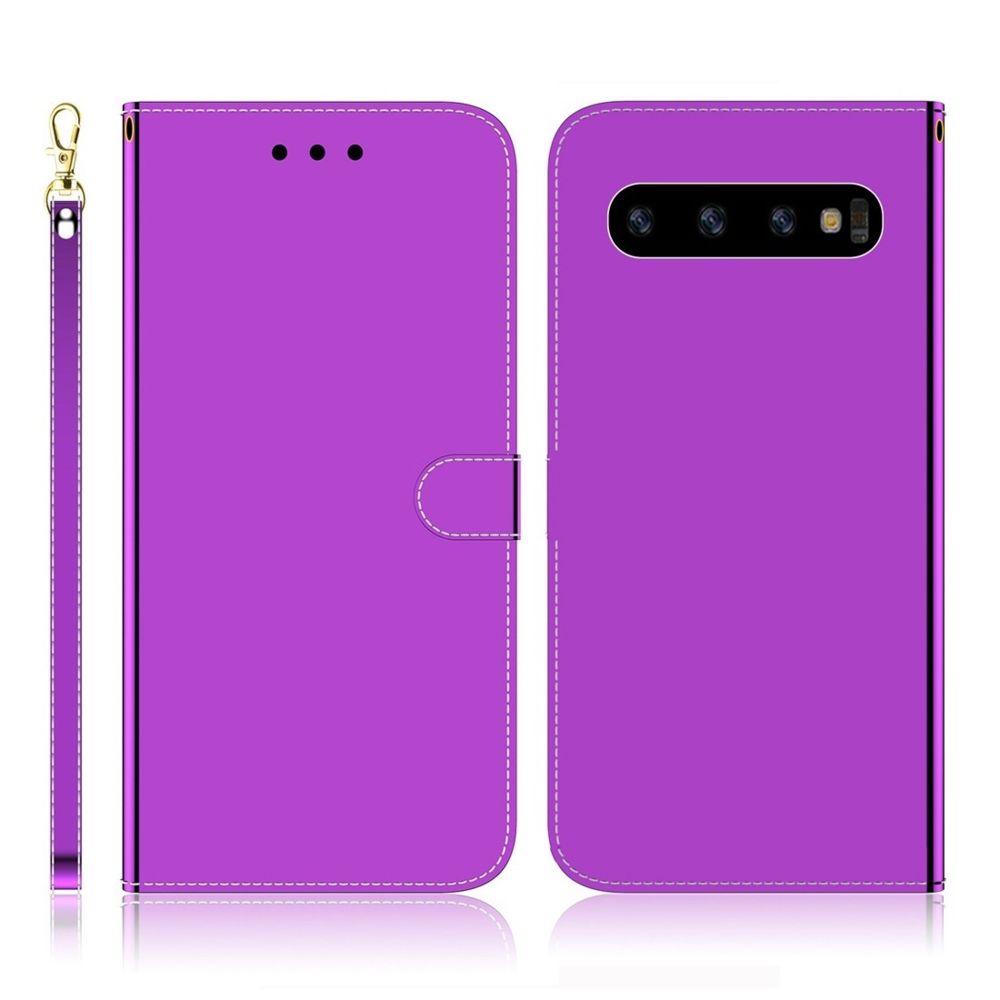 Wewoo - Housse Étui Coque Pour Galaxy S10 Etui à rabat horizontal en surface imitation miroir avec fentes cartes et porte-cartes ainsi que portefeuille et lanière violet - Coque, étui smartphone