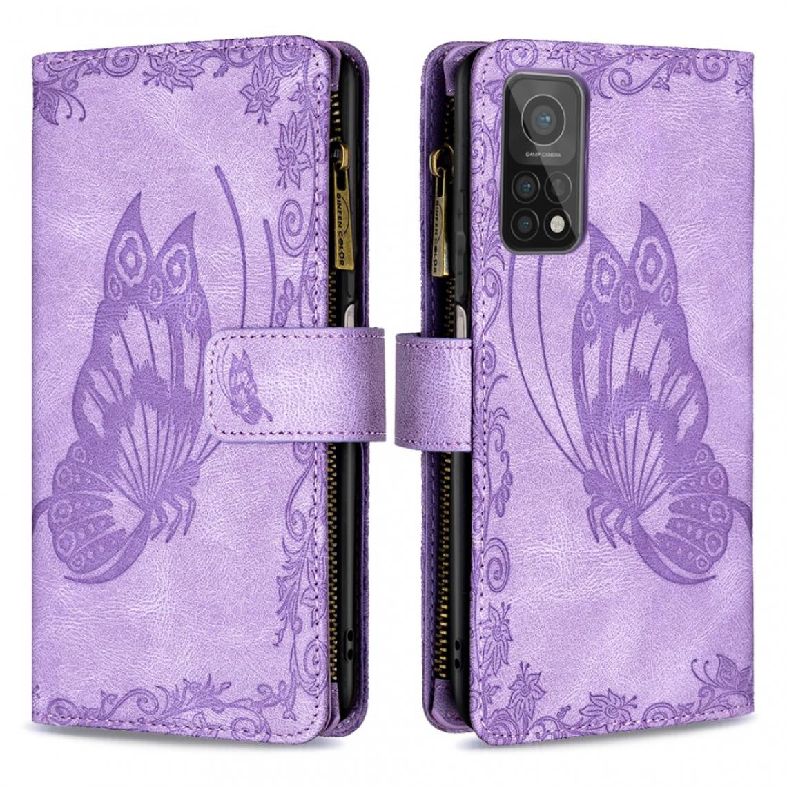Other - Etui en PU Motif papillon imprimé avec poche zippée avec support violet pour votre Xiaomi Mi 10T Pro 5G/Mi 10T 5G - Coque, étui smartphone