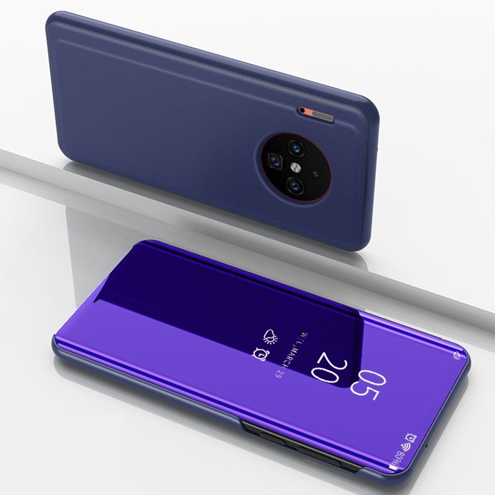 marque generique - Etui en PU fenêtre de vue en miroir avec support bleu foncé pour votre Huawei Mate 30 Pro - Coque, étui smartphone
