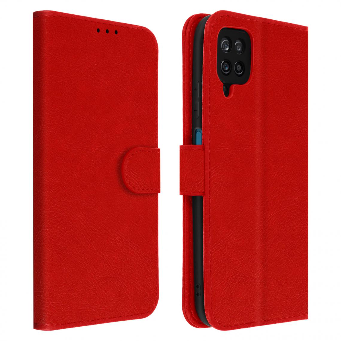 Avizar - Étui Samsung Galaxy A12 Protection avec Porte-carte Fonction Support rouge - Coque, étui smartphone