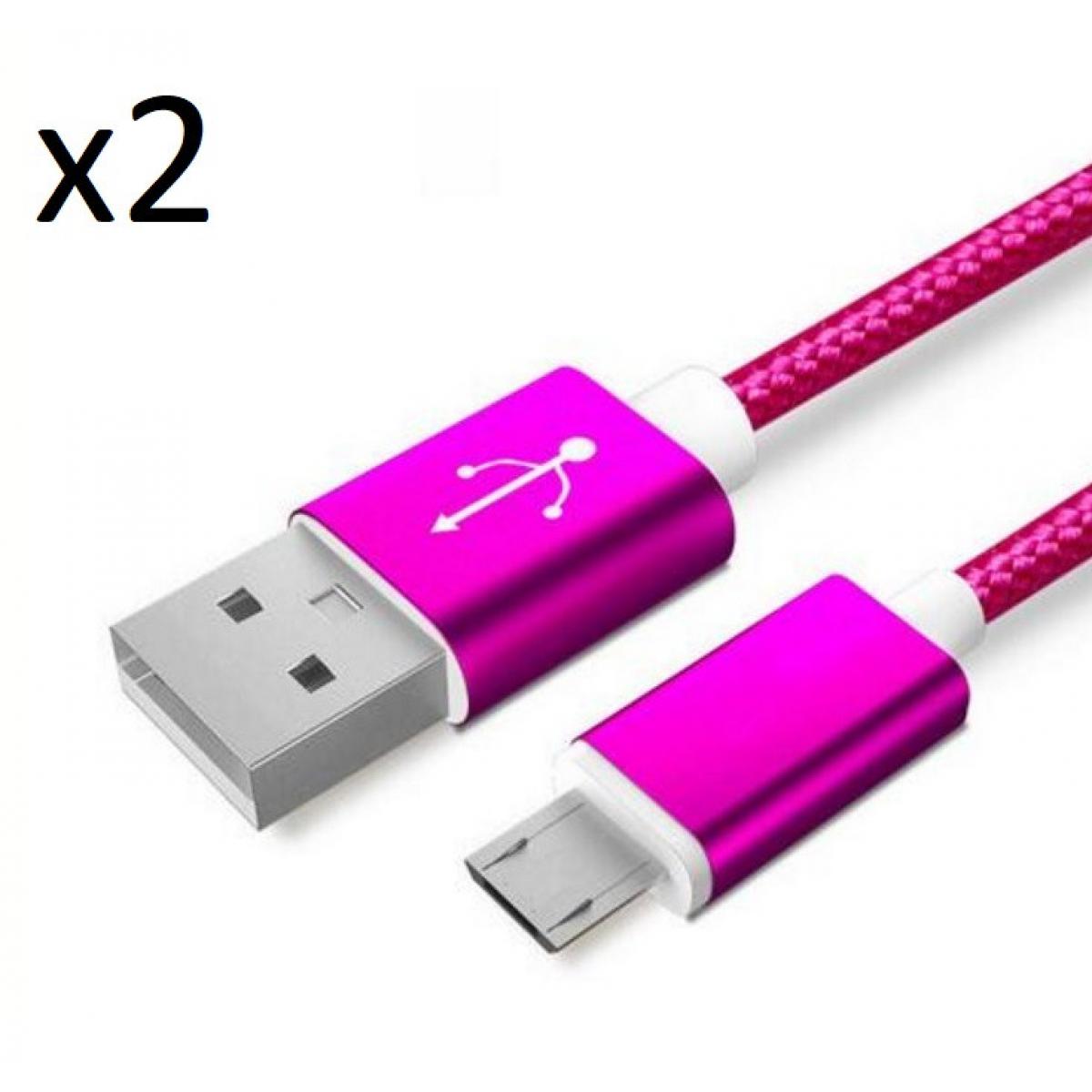 Shot - Pack de 2 Cables Metal Nylon Micro USB pour XIAOMI Redmi 7 Smartphone Android Chargeur (ROSE BONBON) - Chargeur secteur téléphone