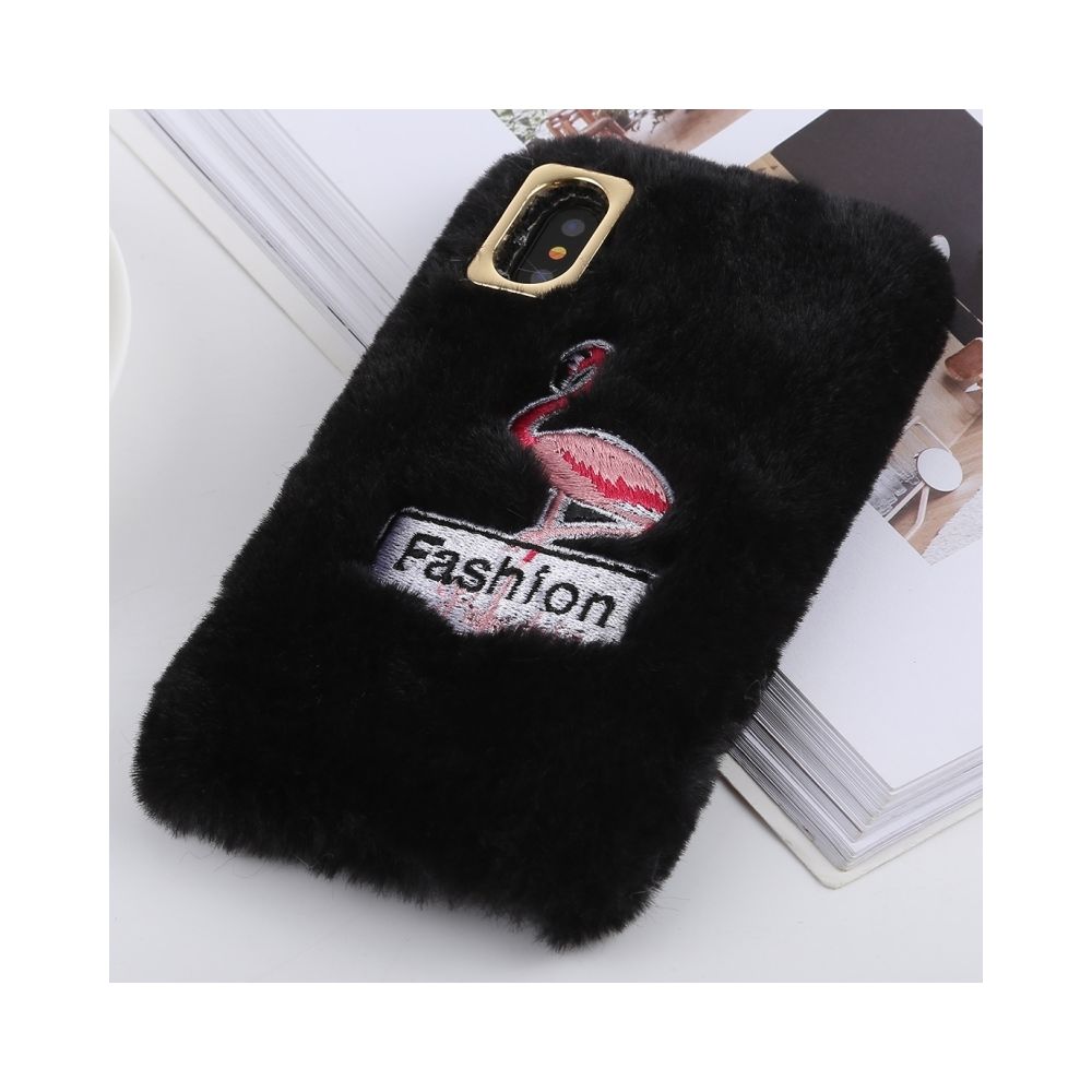 Wewoo - Coque Flamingo Pattern Plush pour iPhone X / XS (Noir) - Coque, étui smartphone