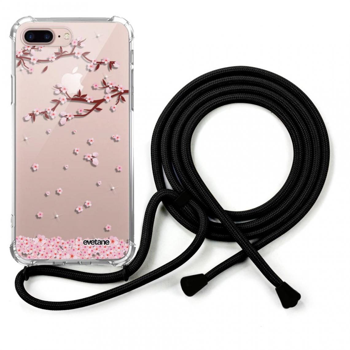 Evetane - Coque iPhone 7 Plus /8 Plus coque avec cordon transparente Chute De Fleurs - Coque, étui smartphone