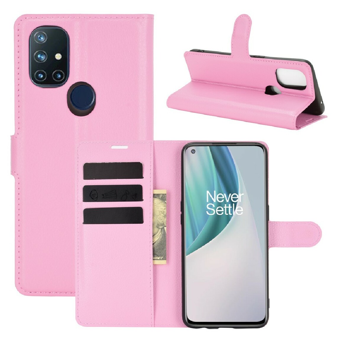 Other - Etui en PU texture de litchi avec support rose pour OnePlus Nord N10 5G - Coque, étui smartphone