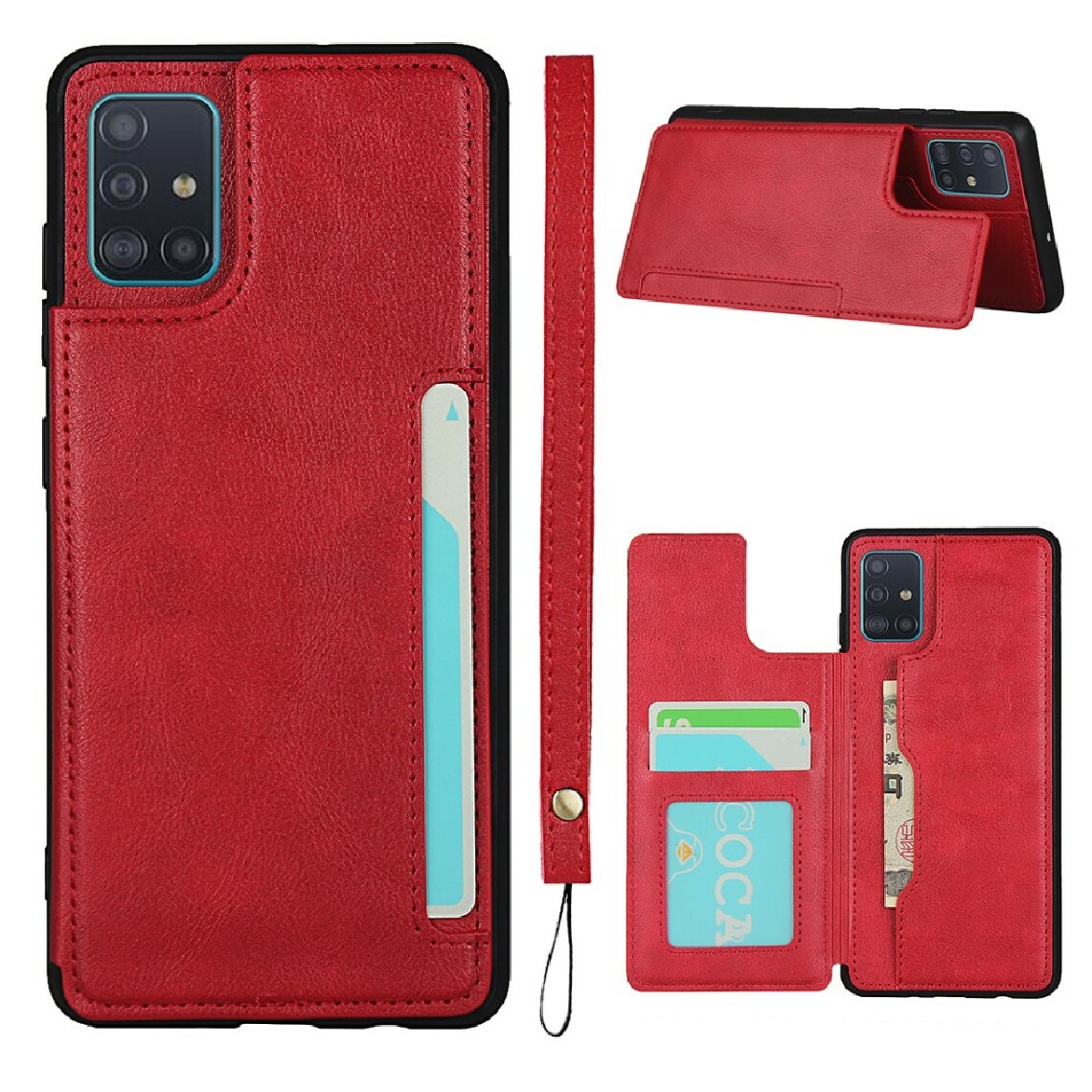 Other - Coque en TPU recouvert avec béquille et porte-cartes rouge pour votre Samsung Galaxy A51 SM-A515 - Coque, étui smartphone