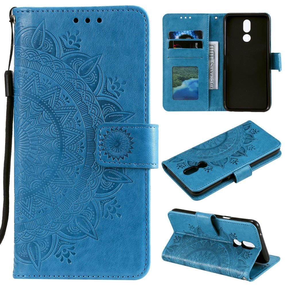 marque generique - Etui en PU fleur bleu pour votre LG K40/K12 Plus - Coque, étui smartphone