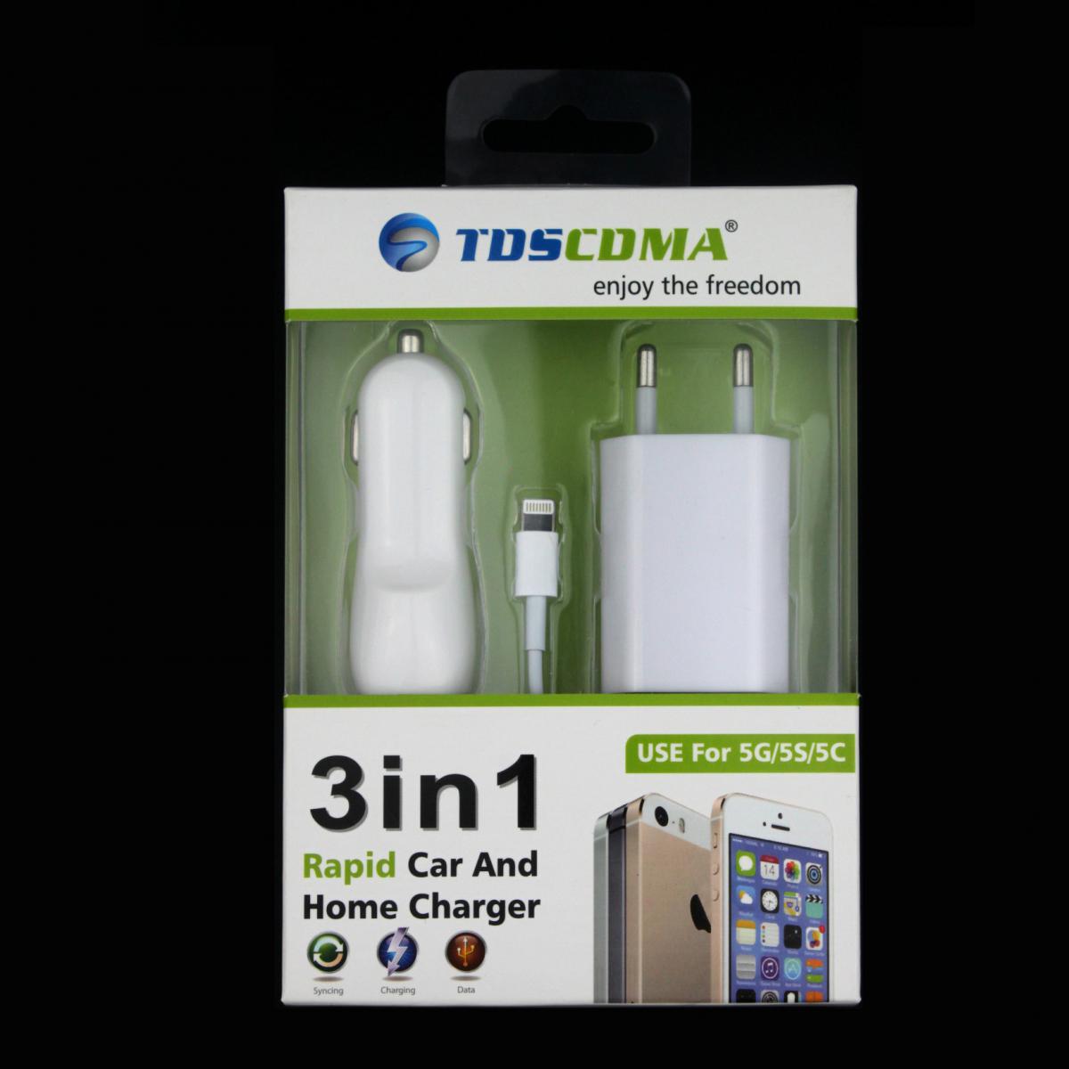 Shot - Pack Chargeur pour "IPHONE 12" (Cable Chargeur + Adaptateur Prise Secteur + Double Adaptateur Allume Cigare)USB Lig (BLANC) - Chargeur secteur téléphone