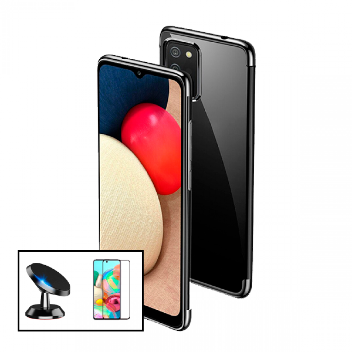 Phonecare - Kit Verre Trempé 5D Full Coque + Coque SlimArmor + Support de voiture Magnétique pour Samsung Galaxy A72 5G - Noir - Coque, étui smartphone