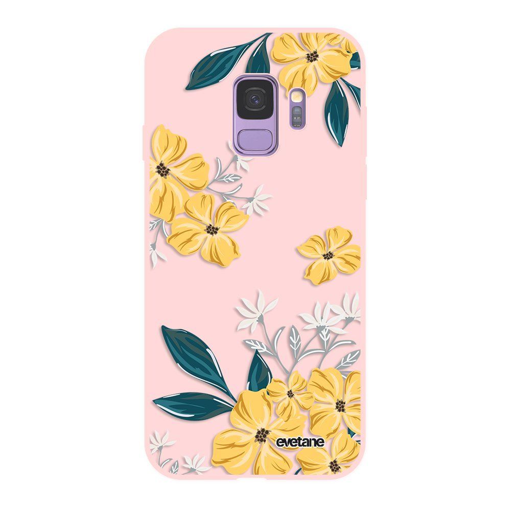 Evetane - Coque Samsung Galaxy S9 Silicone Liquide Douce rose Fleurs jaunes Ecriture Tendance et Design Evetane - Coque, étui smartphone