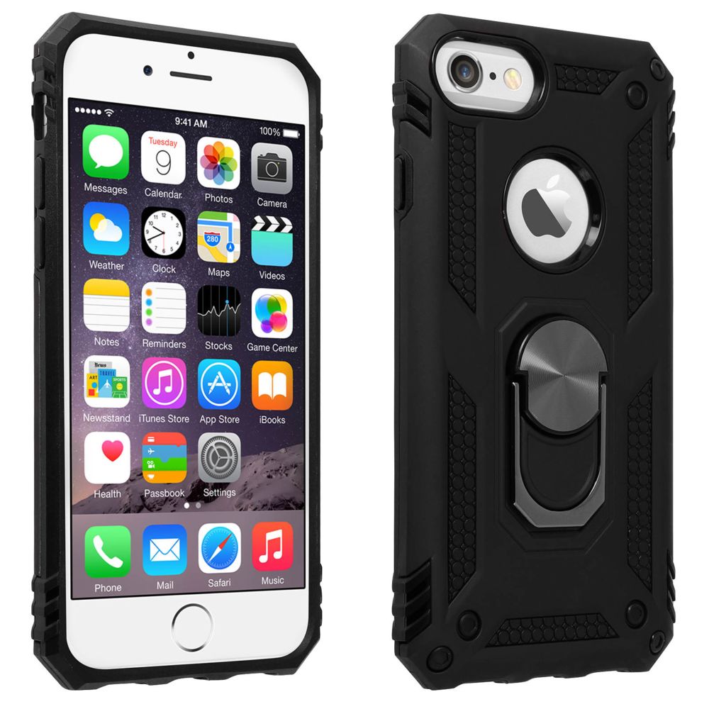 Avizar - Coque iPhone SE 2020/8/7/6/6S Bi matière Rigide Souple Bague Magnétique noir - Coque, étui smartphone