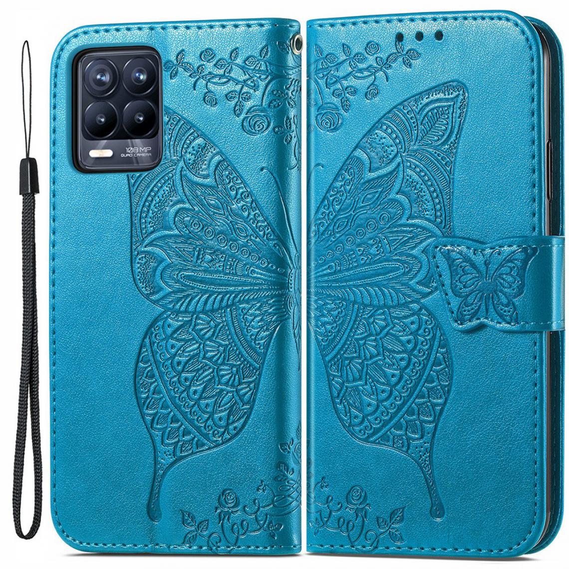 Other - Etui en PU Impression de gros papillons avec support bleu pour votre Realme 8/8 Pro - Coque, étui smartphone