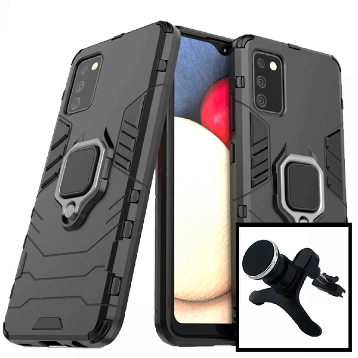 Phonecare - Kit Support Magnétique de Voiture Renforcé + Coque 3X1 Military Defender pour Samsung Galaxy A02s - Coque, étui smartphone