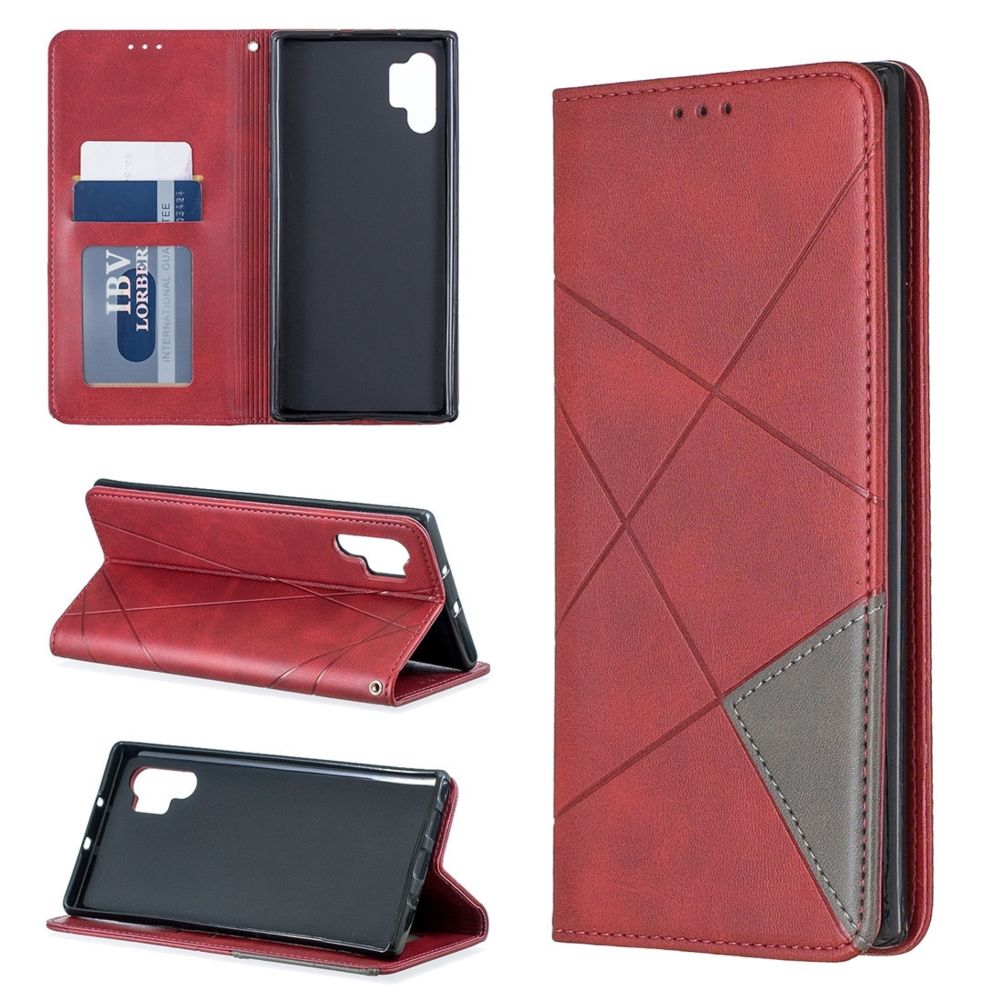 Wewoo - Housse Étui Coque Etui en cuir magnétique à rabat horizontal avec texture et losanges porte-cartes et portefeuille pour Galaxy Note10 + rouge - Coque, étui smartphone