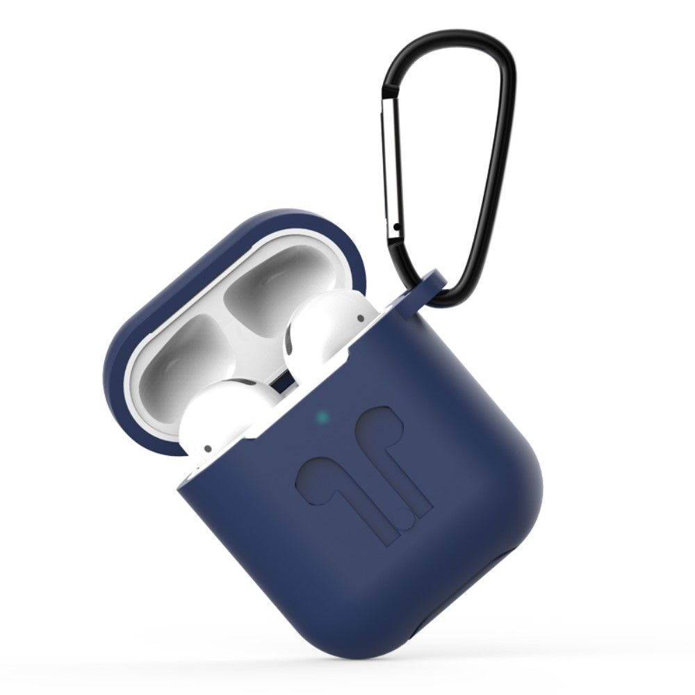 marque generique - Coque en silicone mini logo de mode concave anti-goutte avec mousqueton bleu foncé pour votre Apple AirPods (2016)/(2019) - Coque, étui smartphone