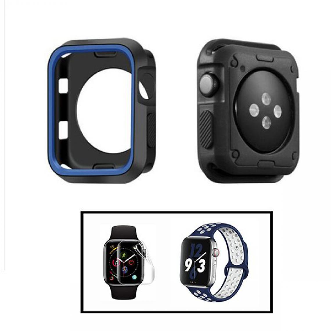 Phonecare - Kit Coque Military DoubleColor + Bracelet SportyStyle + Film de Hydrogel pour Apple Watch Seriess 4 - 40mm - Noir / Bleu / Bleu / Blanc - Coque, étui smartphone