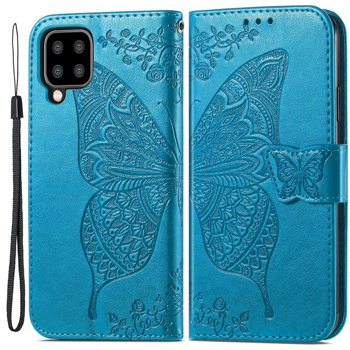 Other - Etui en PU Impression de gros papillons avec support bleu pour votre Samsung Galaxy A22 4G (EU Version) - Coque, étui smartphone