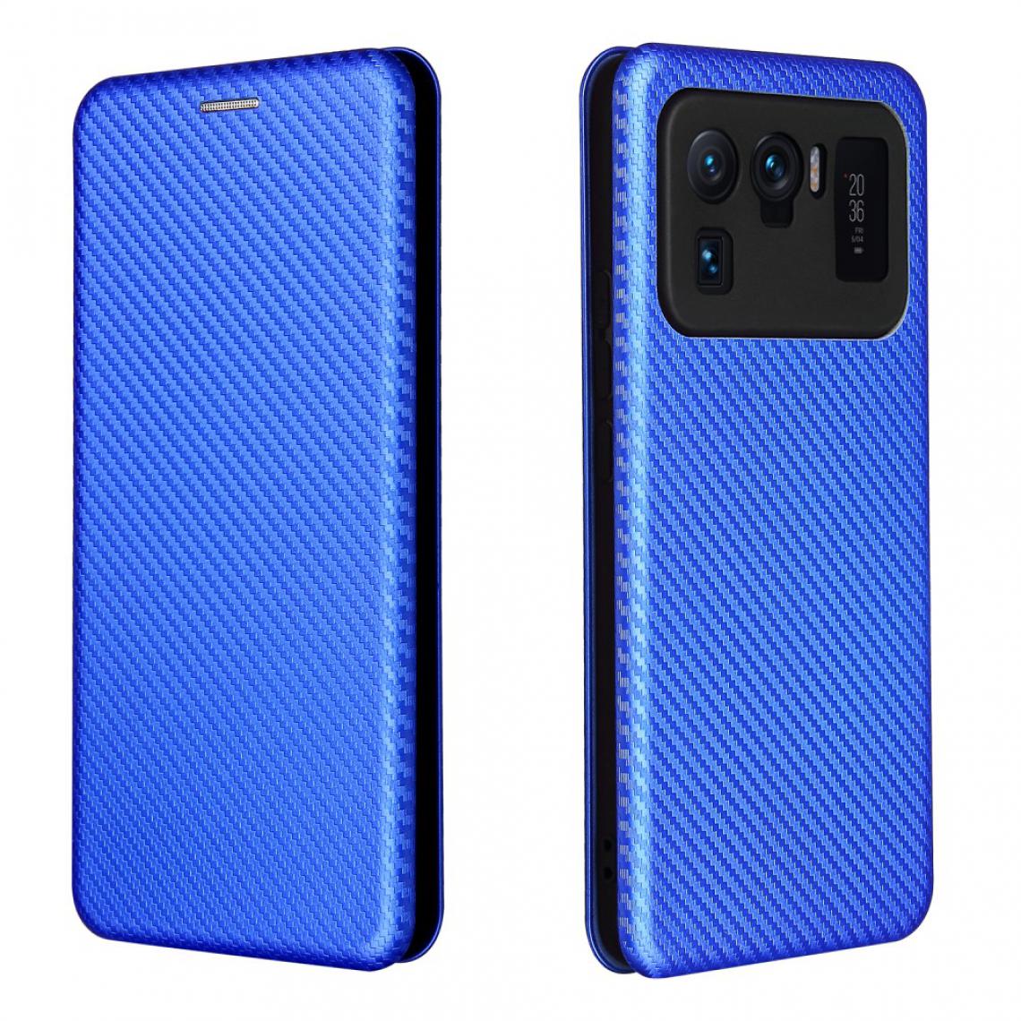 Other - Etui en PU Texture de fibre de carbone auto-absorbée avec support bleu pour votre Xiaomi Mi 11 Ultra - Coque, étui smartphone
