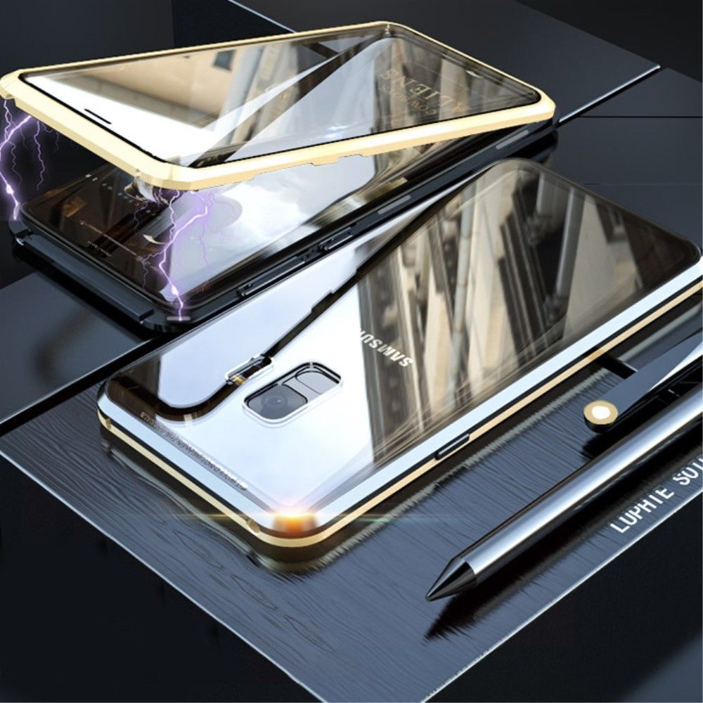 marque generique - Bumper en métal Verre d'adsorption magnétique à 360 degrés or/noir pour votre Samsung Galaxy S9 SM-G960 - Coque, étui smartphone