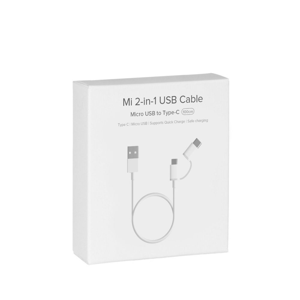 XIAOMI - Xiaomi Mi 2-in1 USB Cable - Câble Combo Micro USB & Type C - 1m - Recharge rapide - Blanc (Blister) - Autres accessoires smartphone
