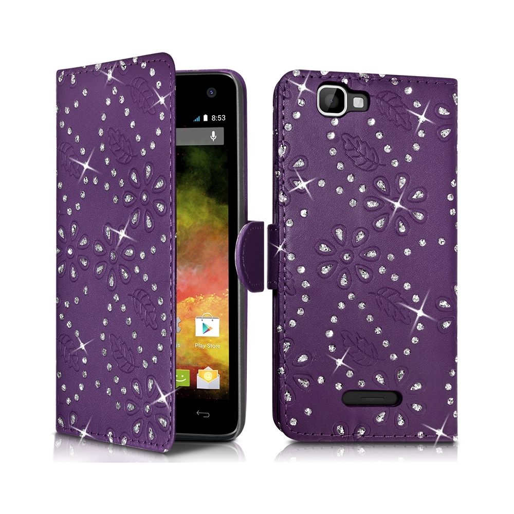 Karylax - Etui Coque Portefeuille style Diamant Couleur Violet pour Wiko Rainbow 4G + Film de Protection - Autres accessoires smartphone