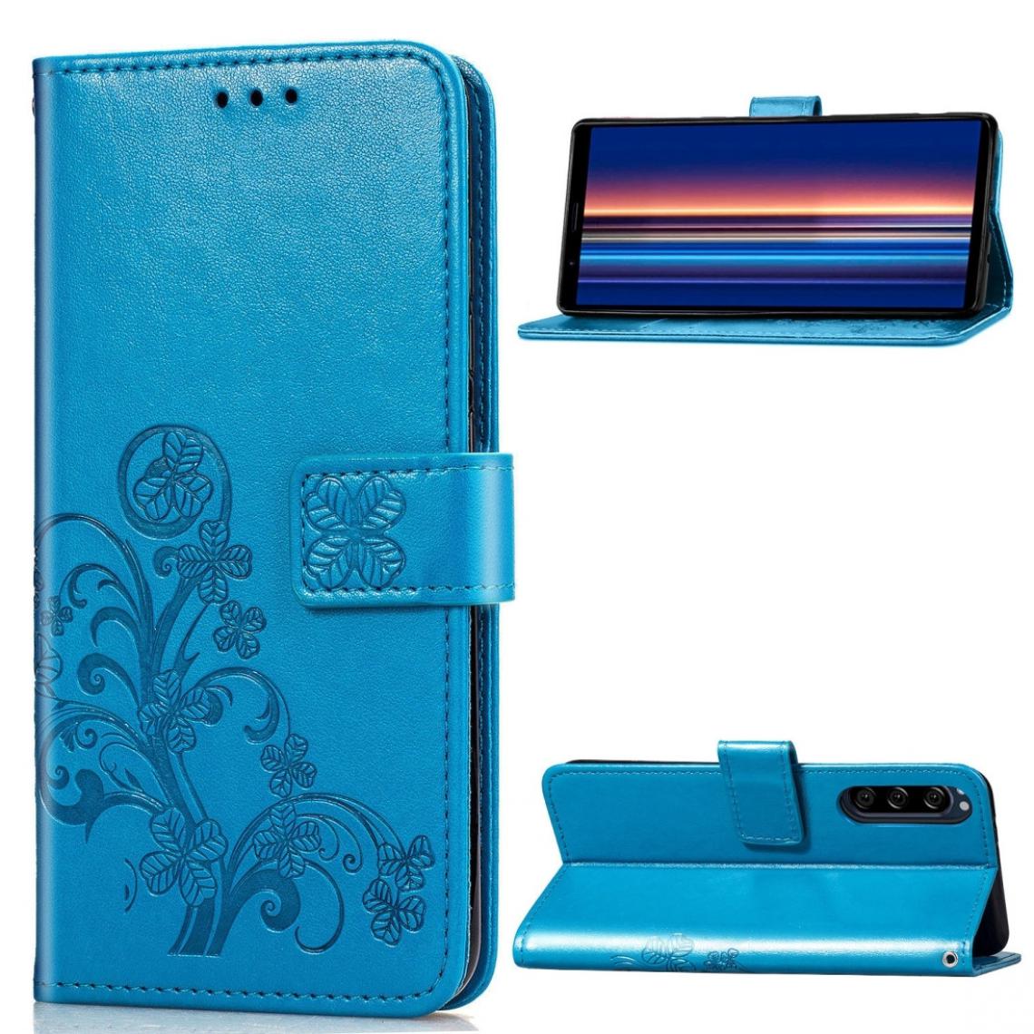 Wewoo - Housse Coque Pour Sony Xperia 5 étui en cuir de protection de téléphone portable avec boucle relief à estampée et porte-cartes et porte-monnaie et support Bleu - Coque, étui smartphone