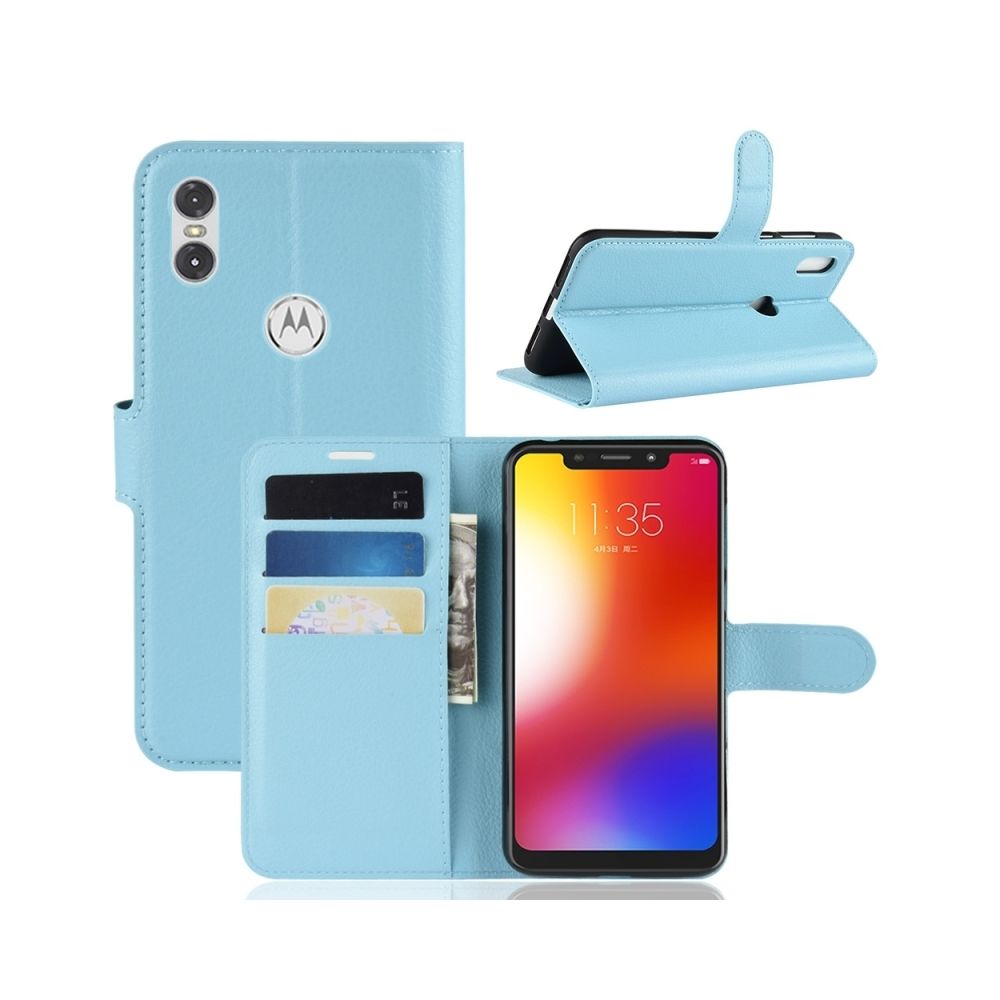 Wewoo - Housse Coque Étui en cuir à rabat horizontal Texture Litchi pour Motorola One (P30 Play), avec support et emplacements pour cartes porte-monnaie (bleu) - Coque, étui smartphone